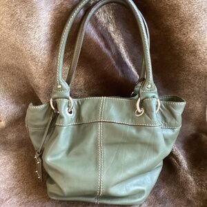 Tignanello Green Leather Top Handle Carry Satchel Handbag